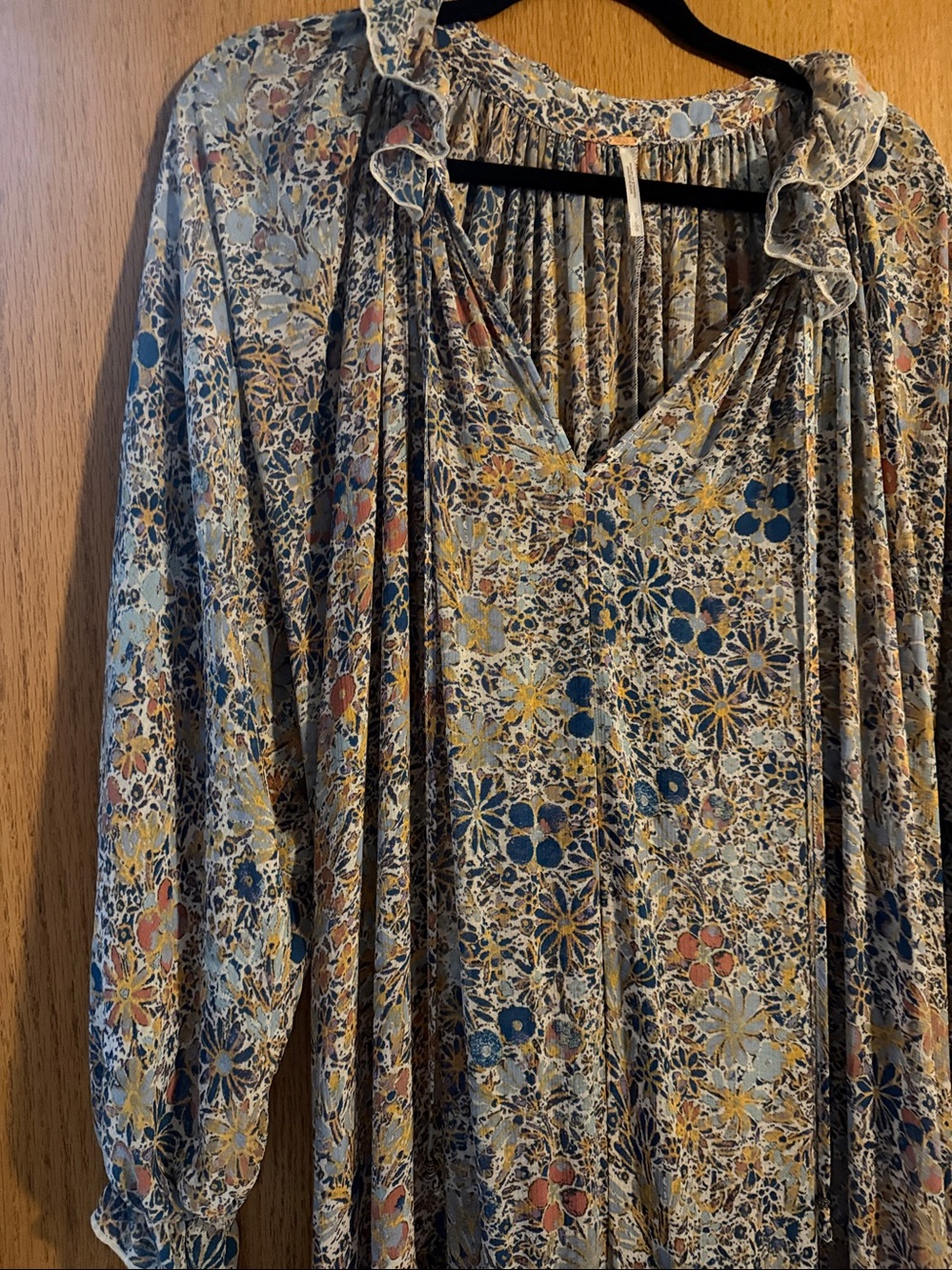 Free People Floral Tiered Maxi Dress in Beige, Blue and Mustard NWOT - Picture 3 of 9
